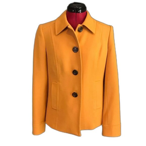 Kasper Blazer Women's Size 6 Gold/Yellow Pointed Collar Pockets Button Front - Picture 7 of 7